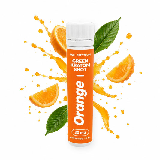Green kratom shot Orange with orange splash