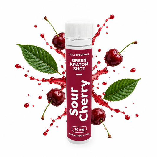 Green kratom shot Sour Cherry with cherry splash