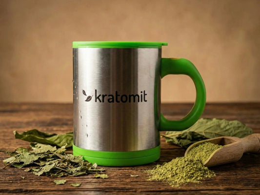 Self-stirring mug with spill-proof lid, battery-operated kratom mixer