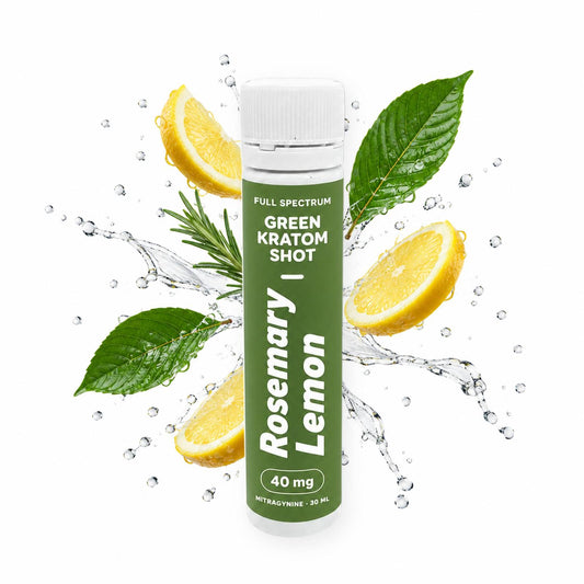 Green kratom shot Rosemary Lemon with lemon splash